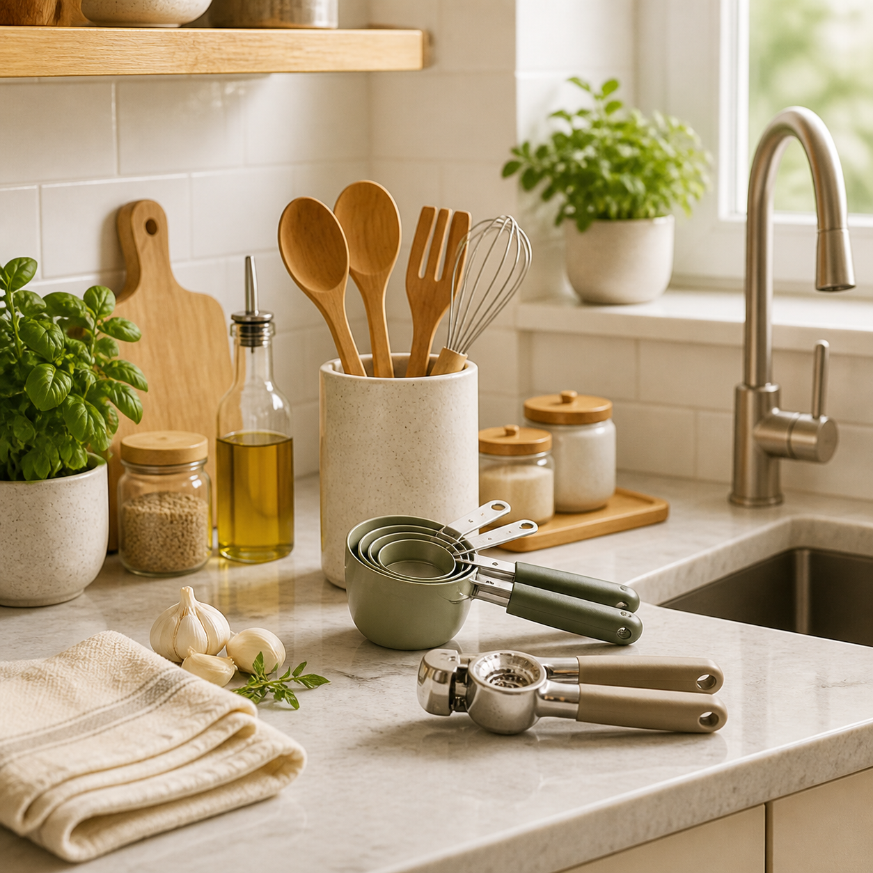 Clean organized kitchen counter