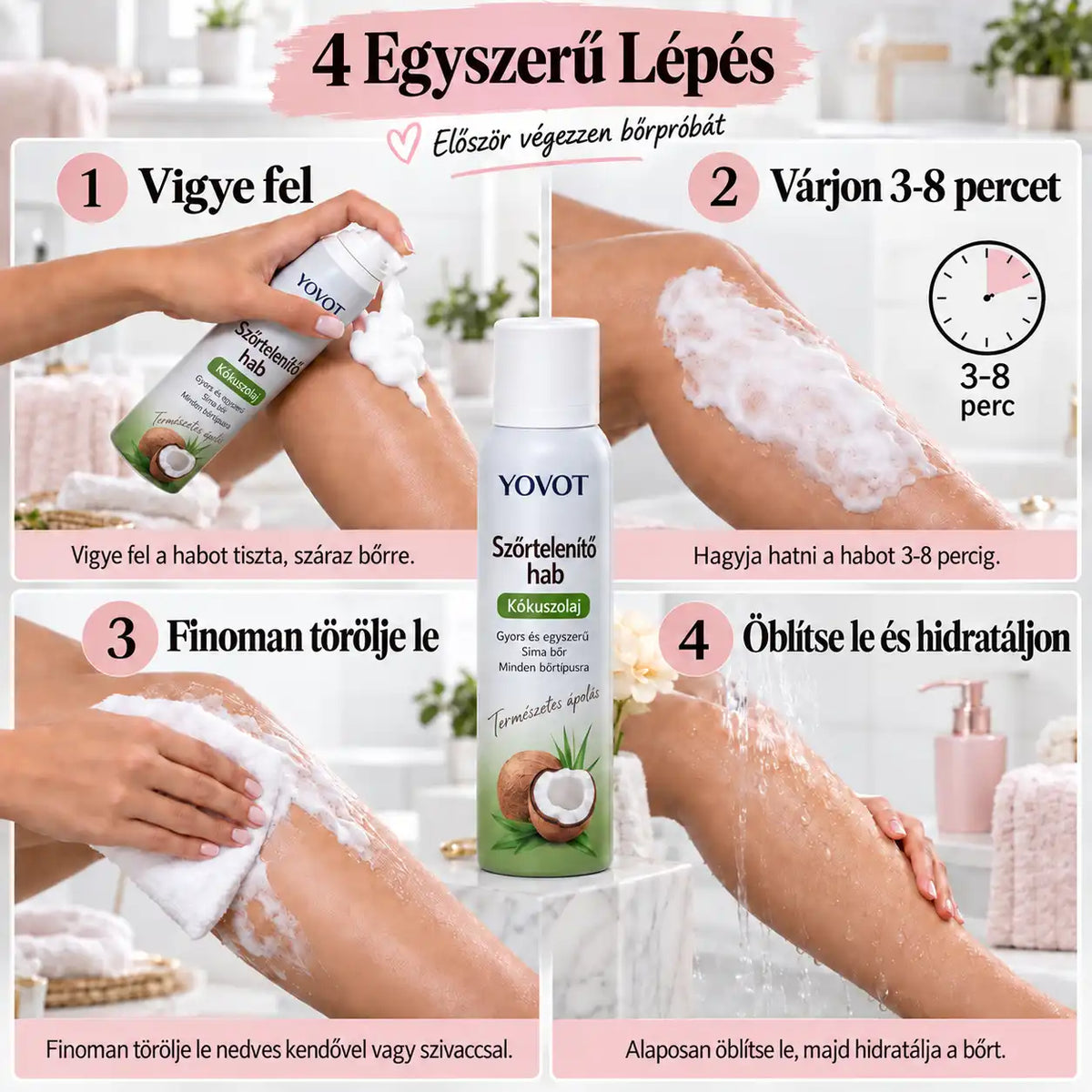 Yovot® szőrtelenítő hab – Kókuszolajos hab az egész testre a sima bőrért