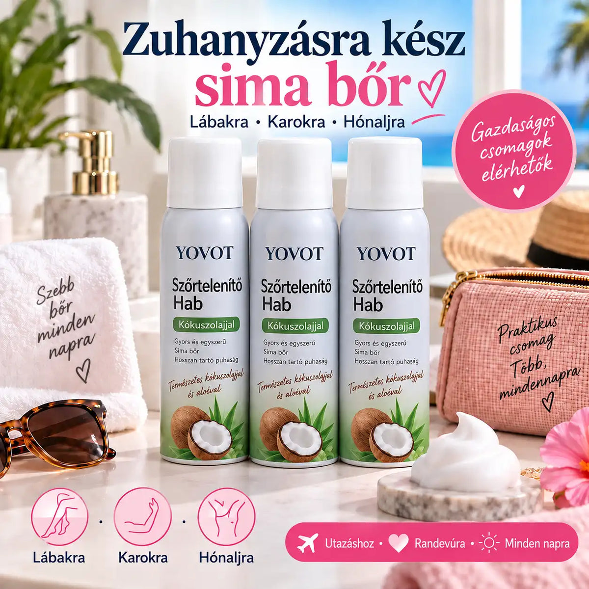 Yovot® szőrtelenítő hab – Kókuszolajos hab az egész testre a sima bőrért