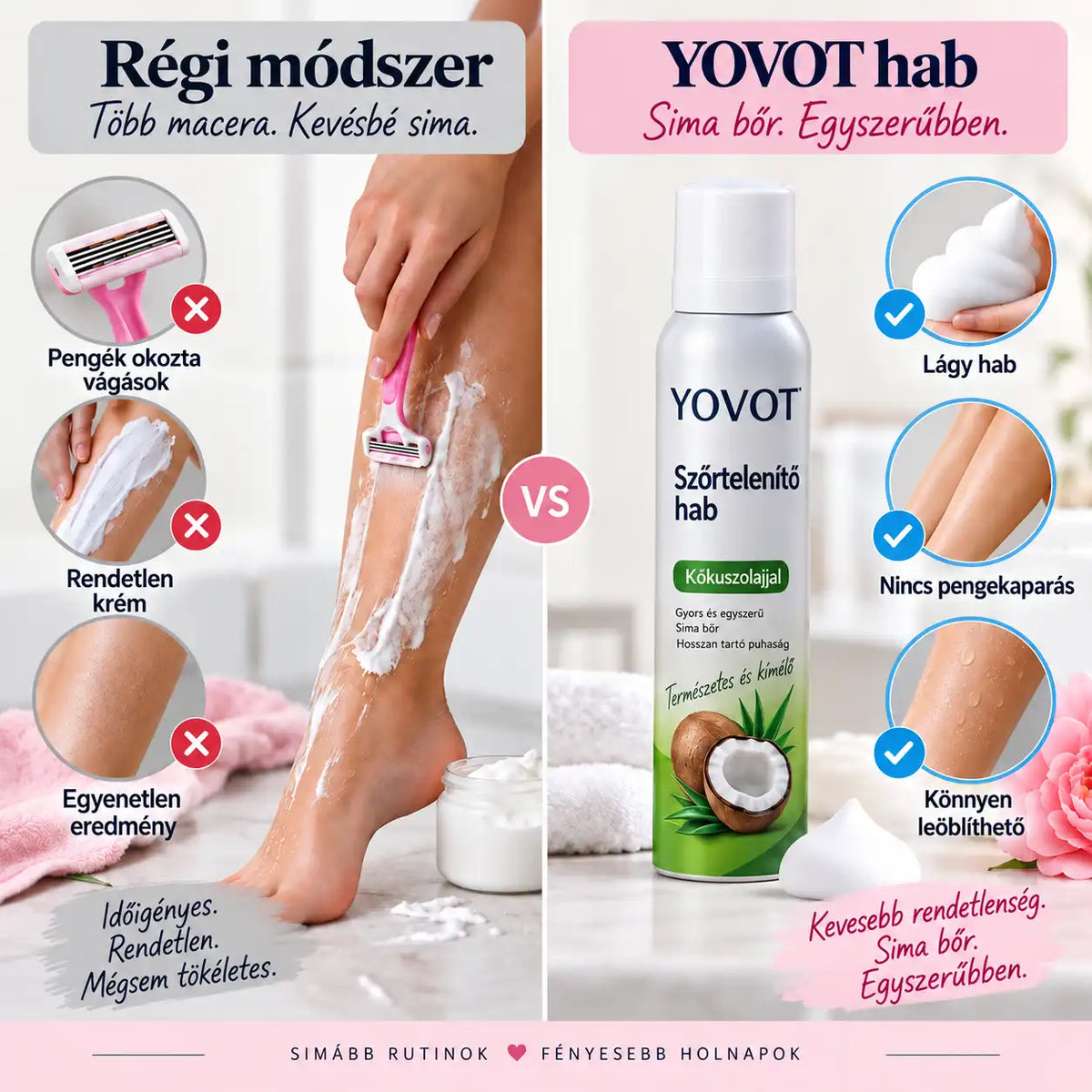 Yovot® szőrtelenítő hab – Kókuszolajos hab az egész testre a sima bőrért