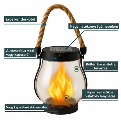 🔥 Napelemes Lánghatású Kerti Lámpás – Automatikus Fény Alkonyatkor