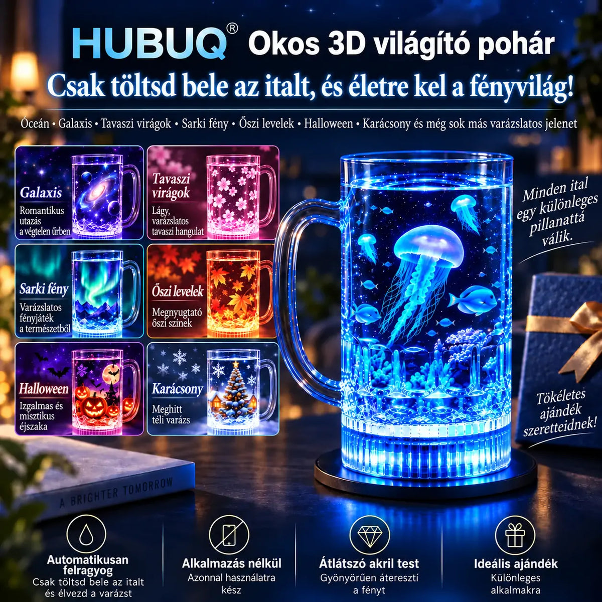 HUBUQ® 🔥🪄 Intelligens világító akrilpohár