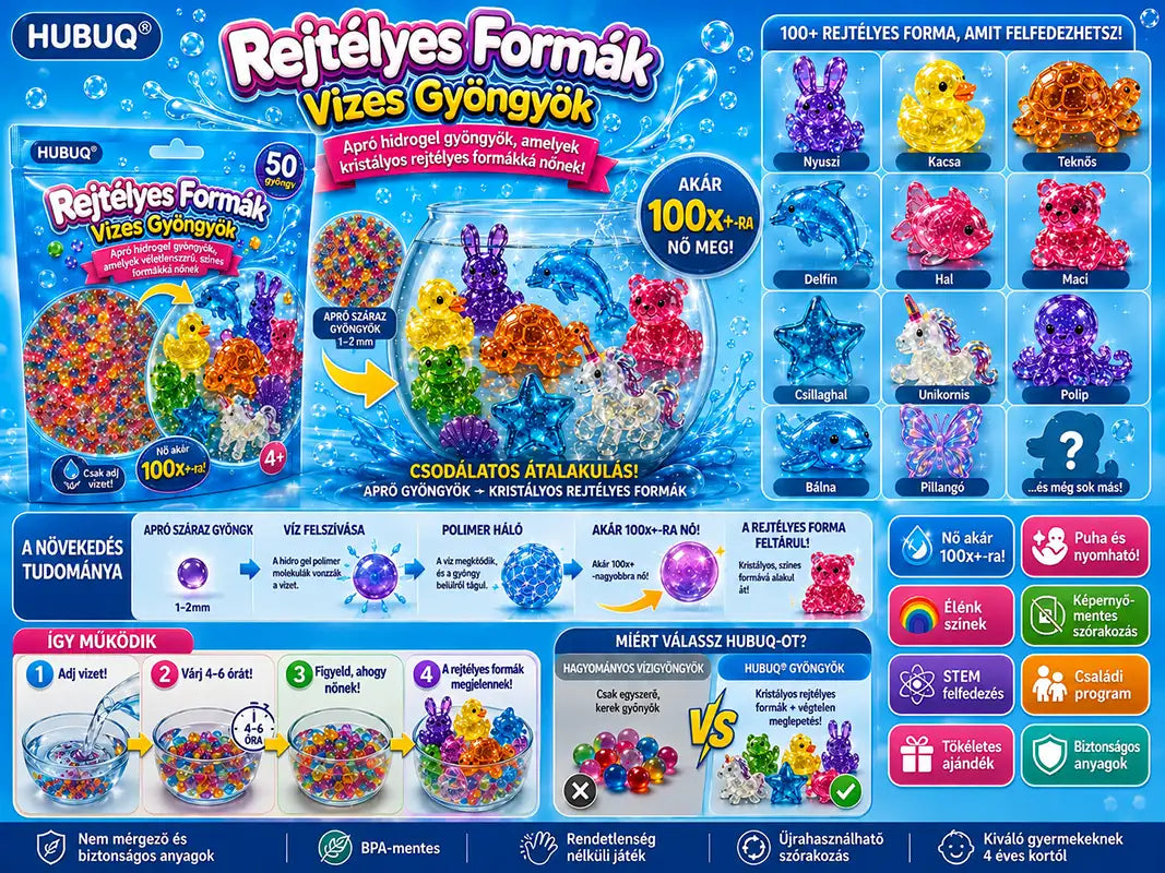 HUBUQ® 🐳Vízben Növő Meglepetés Gyöngyök – Mókás Felfedezés Gyerekeknek