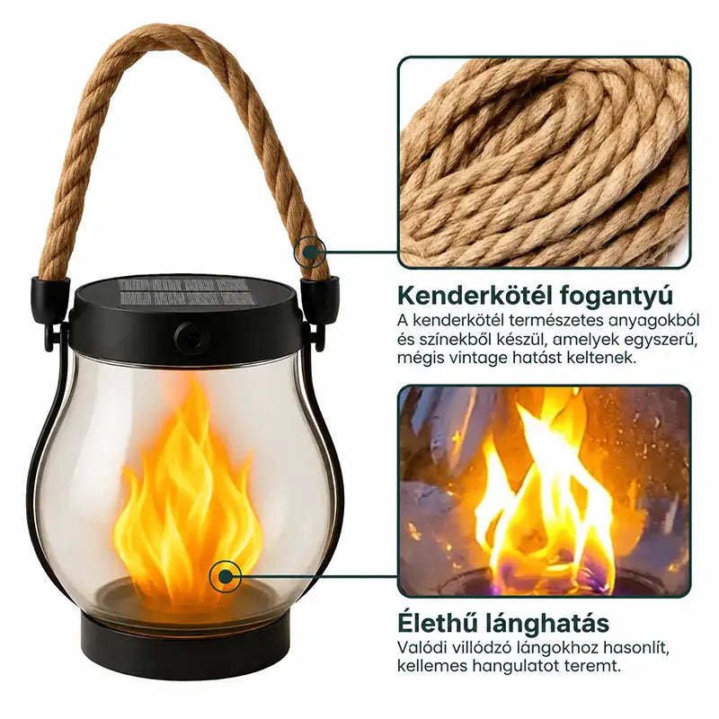 🔥 Napelemes Lánghatású Kerti Lámpás – Automatikus Fény Alkonyatkor
