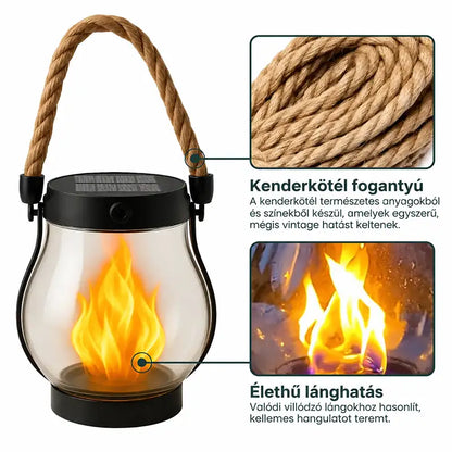 🔥 Napelemes Lánghatású Kerti Lámpás – Automatikus Fény Alkonyatkor