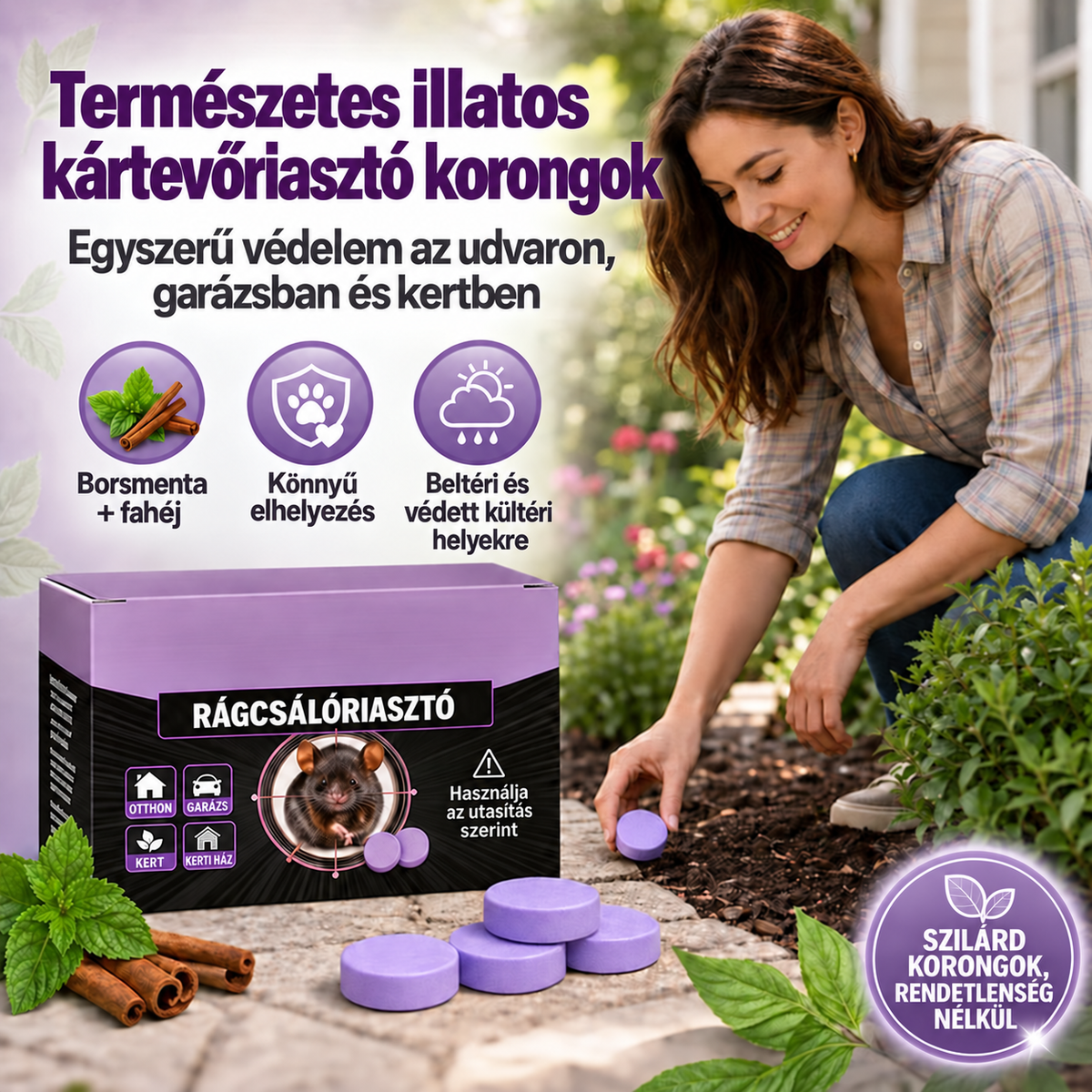 Természetes illatos kártevőriasztó korongok otthonra, garázsba és kertbe