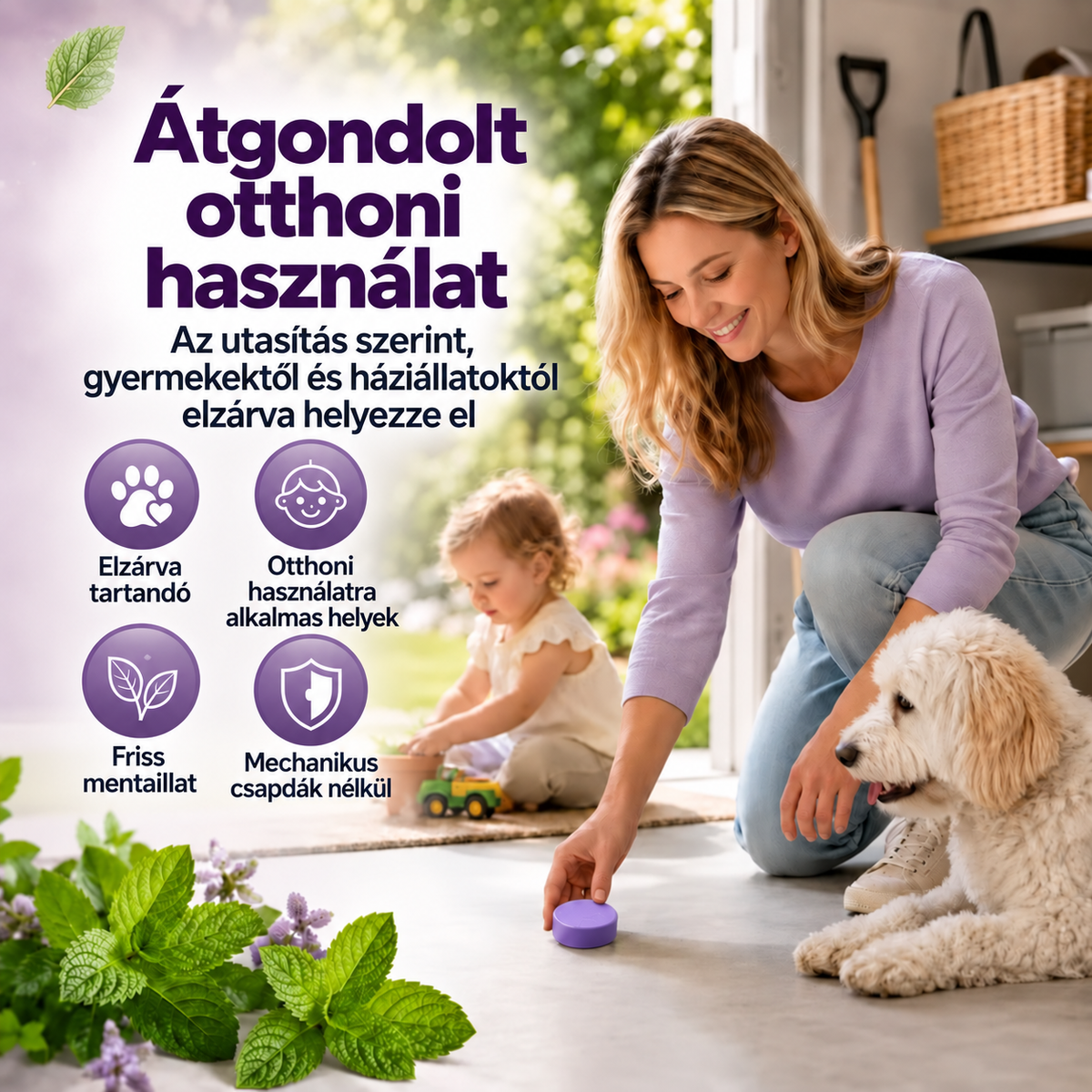 Átgondolt otthoni használat gyermekek és háziállatok mellett