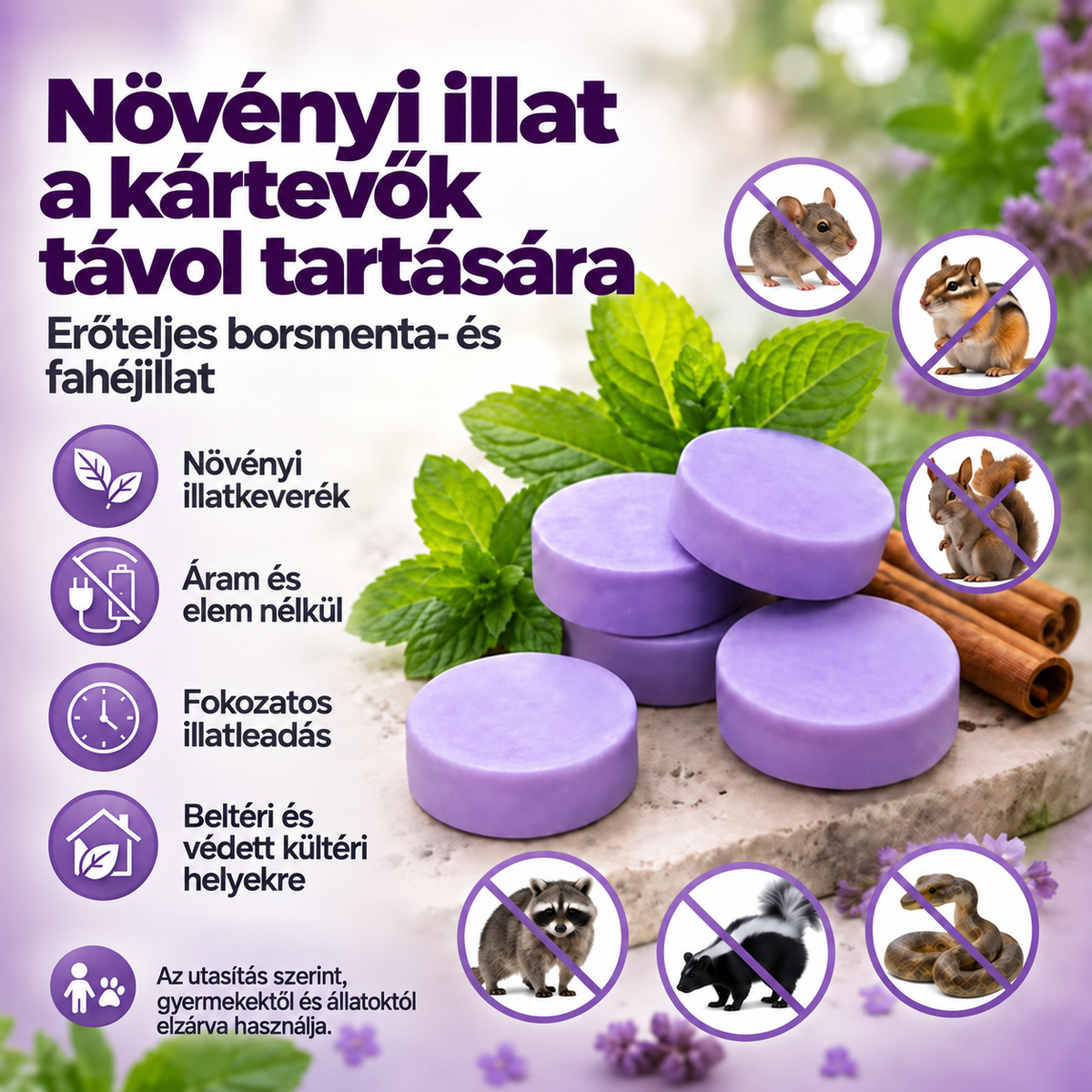 Borsmenta- és fahéjillatú növényi kártevőriasztó korongok