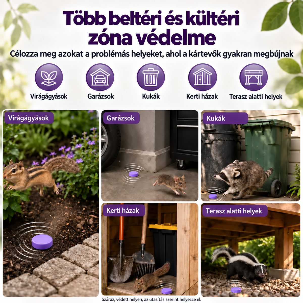 Kártevőriasztó korongok több beltéri és kültéri zónába