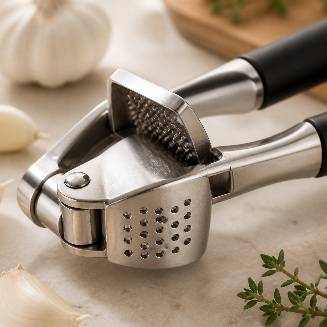 Stainless Steel Garlic Press detail photo